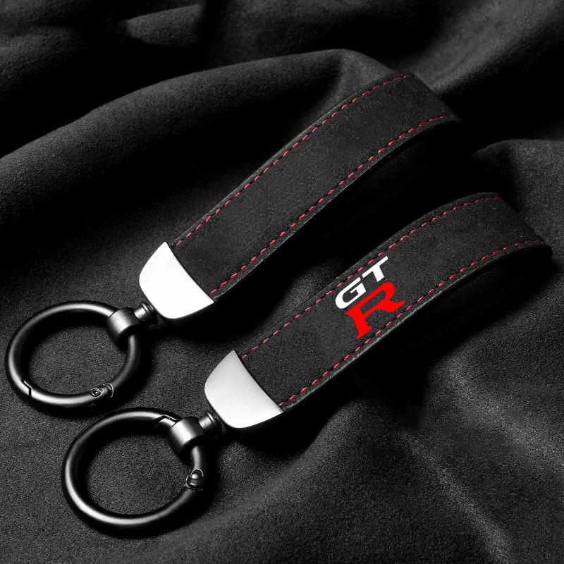 

For nissan GTR GT-R R35 Suede Leather Car Keychain Pendant Key Ring Chain Hanging Men Gift Universal Auto Keyring Accessories