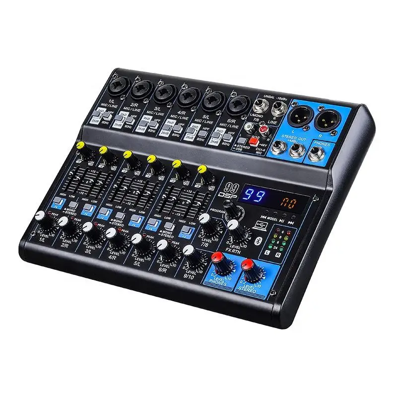 Mixeur multifonction 99DPS avec effet de réverbération, Bluetooth, USB, EQ, 48V, mixeur professionnel, 12 canaux