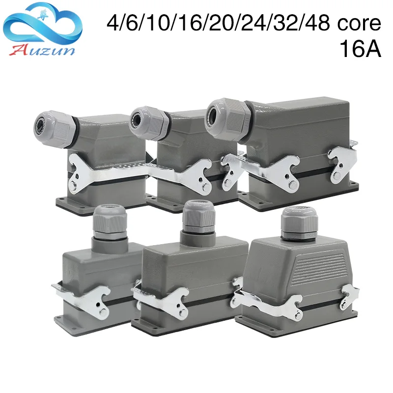 Rectangular Heavy Duty Connector HDC-HE4 6 10 16 20 24 32 48 Core Pin 16A Waterproof Aviation Plug  Top  And Side Line Connector