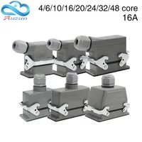 Conector Rectangular de Alta Resistencia HDC-HE4 de 6, 10, 16, 20, 24, 32, 48 Pines, 16A, Enchufe de Aviación Impermeable, Conector de Línea Superior y Lateral