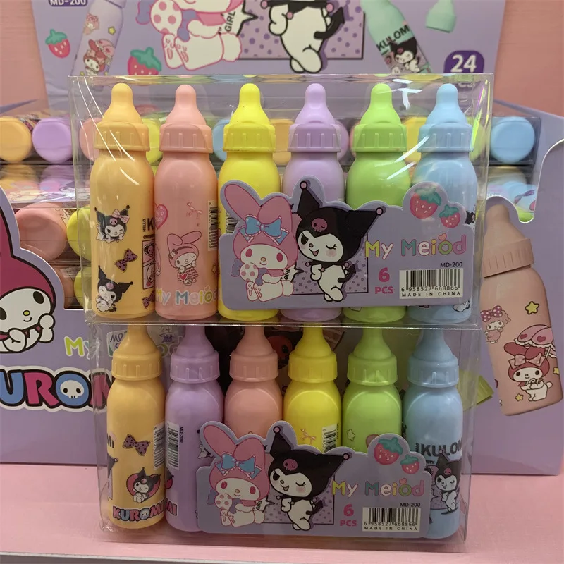 12/24pcs Sanrio Highlighter Marker Cartoon Student Stationery Kulomi My Melody School Supplies Key Marking Highlighter Wholesale