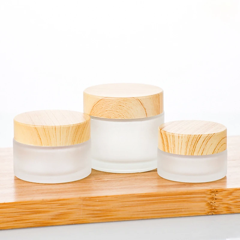 10g Wood Grain Lid 30g Glass Cream Bottle Cosmetic Jar 50g Scrub Sub-bottling Portable Travel Packaging Container