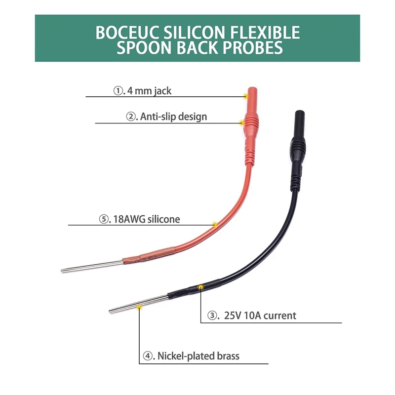 2 PCS Flexible Spoon Back Probes, Back Probe Pins Automotive Compatible With 4Mm Banana Plug Test Leads