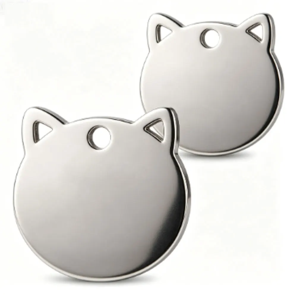 100PCS Cat Face Blank ID Tags Pet ID Tags Dog Collar Charms Laser Customizable Name Tags Cat Outdoor Anti-lost Tags