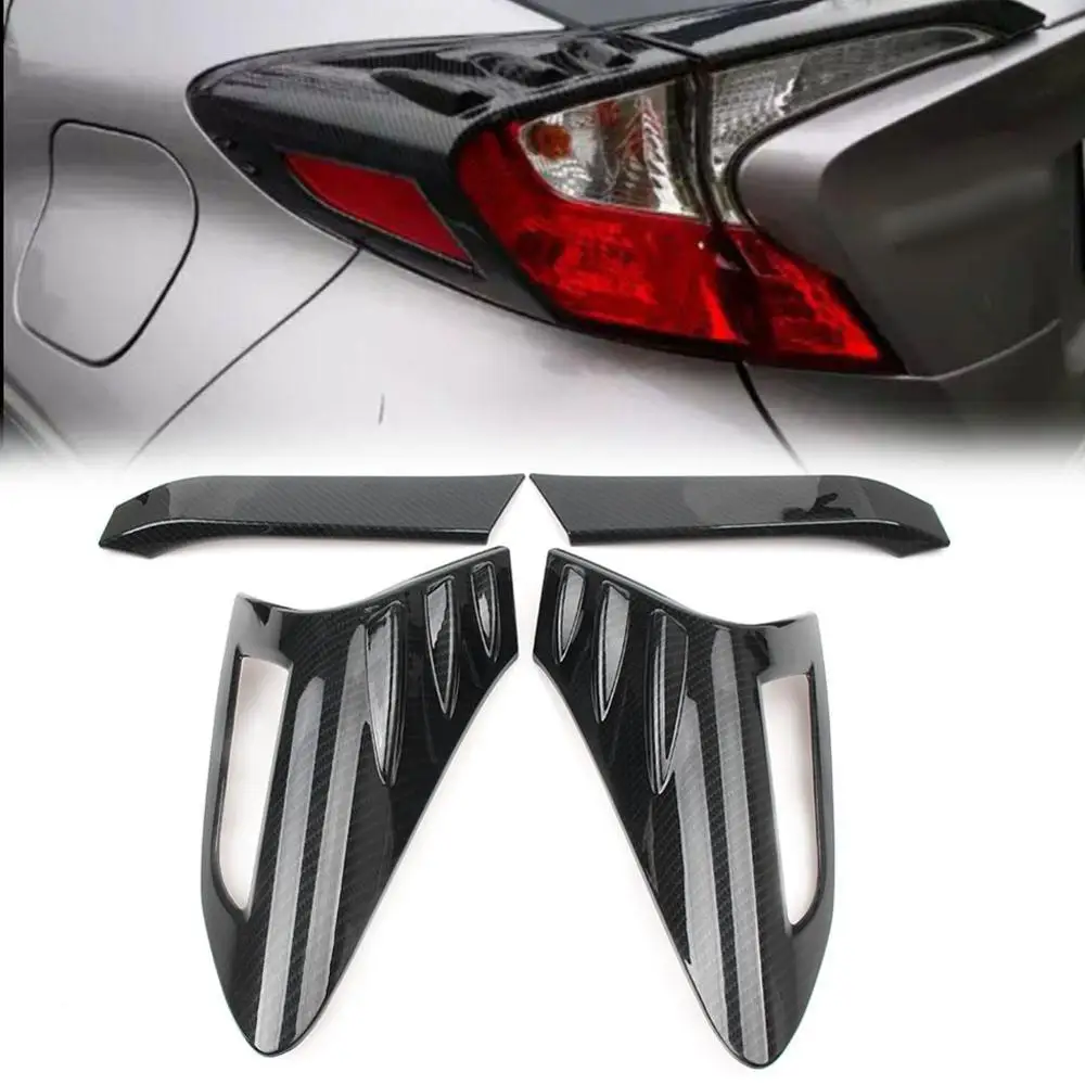 4PCS Carbon Fiber ABS Car Rear Tail Lamp light Cover Trim Styling Mouldings For Toyota CHR 2016 2017 2018 / C-HR 16 17 18