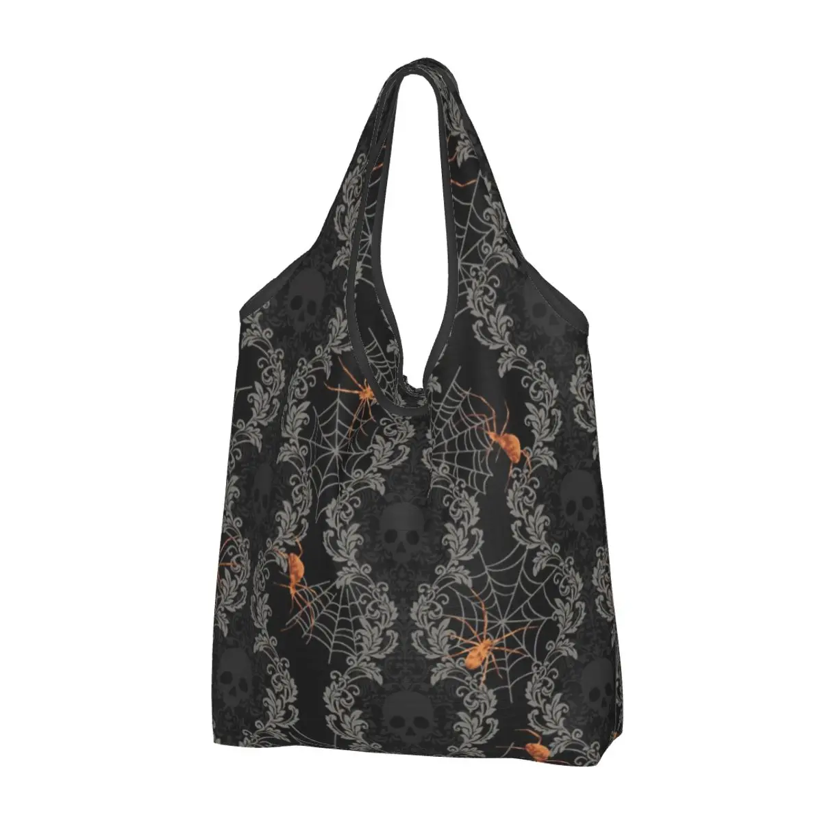 Fashion Halloween Spider Skull Shopping Tote Bags Portable Gothic Witch Grocery Shopper Shoulder Bag