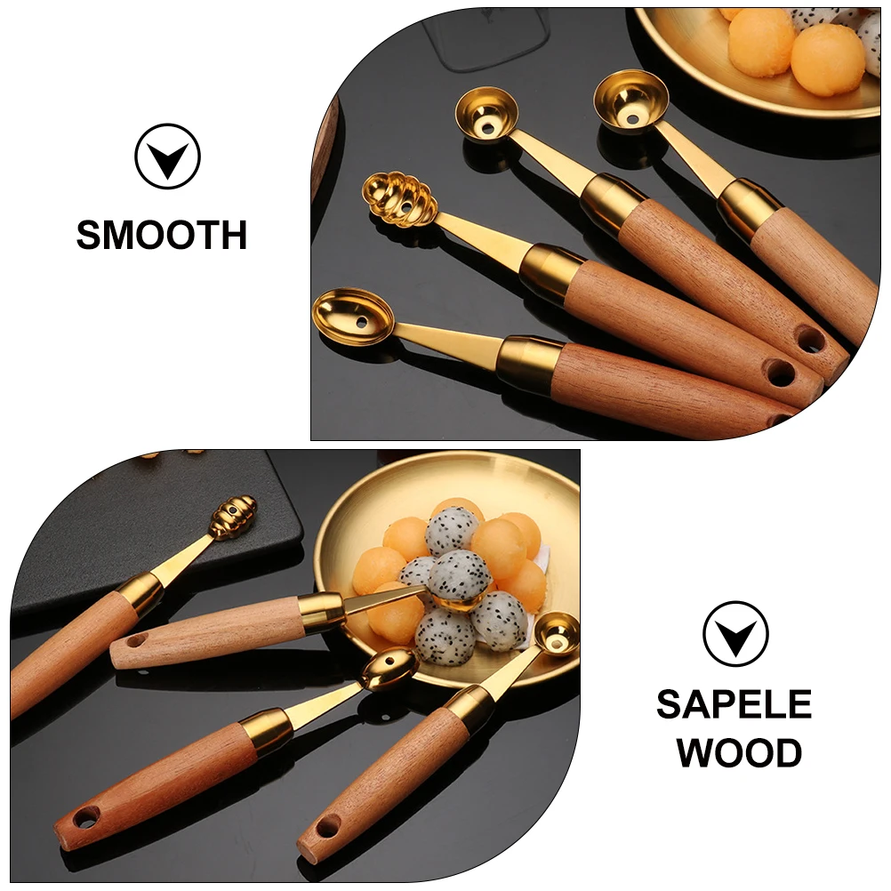 2 Buah Sendok Penggali Buah Peralatan Dapur Pegangan Kayu Baja Tahan Karat untuk Semangka Pantalon Mentimun Baller Buah Naga