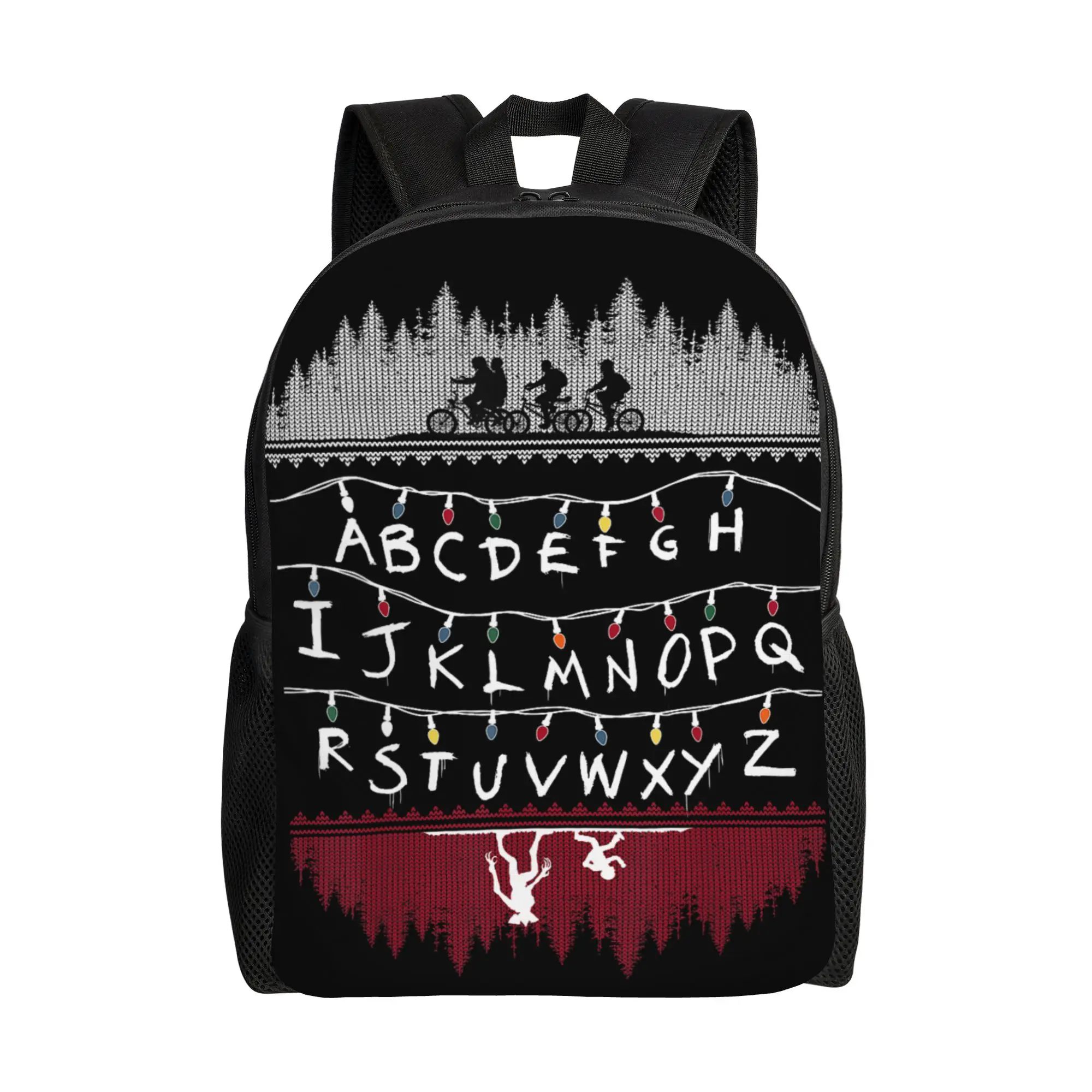 

Alphabet Lights Cartoon Backpacks Women University Strangering Print High School Bags High Quality Rucksack