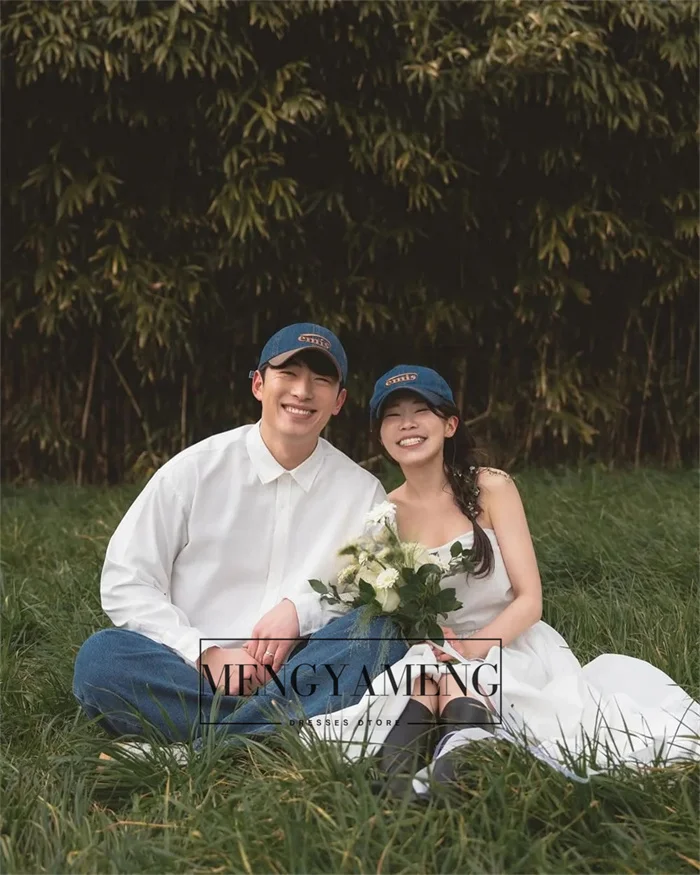 ZHUISHU 우아한 새틴 웨딩 사진 촬영 드레스 스트랩리스 한국 신부 드레스 앞이 짧고 뒤가 긴 코르셋 웨딩드레스 맞춤 제작