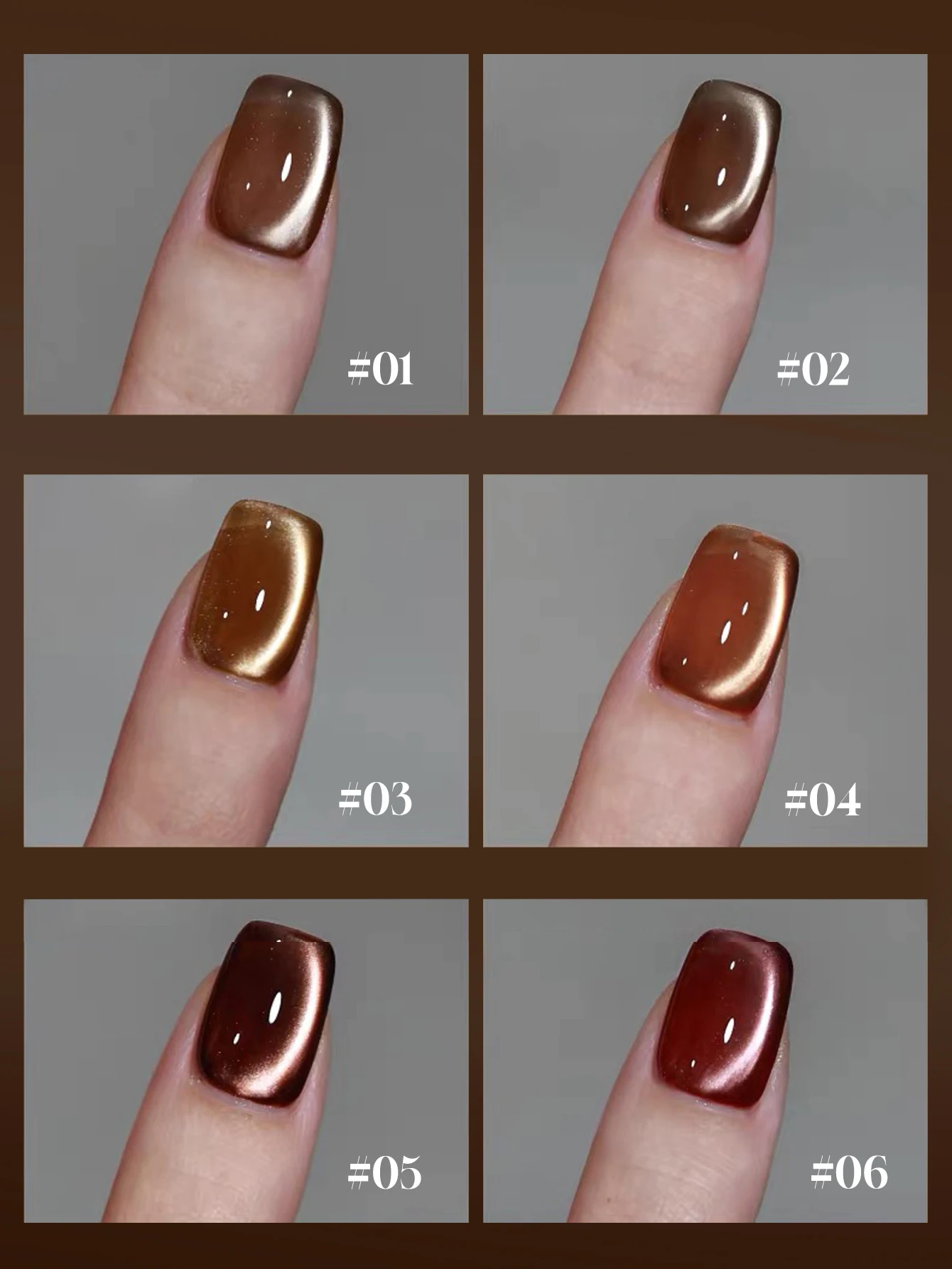 1-6PCS 12ml Autumn Brown Glass Bead Cat Eye Gel Nail Polish, UV LED Curing,Long-acting Fast Drying Nail Art Gel Nail Supplies