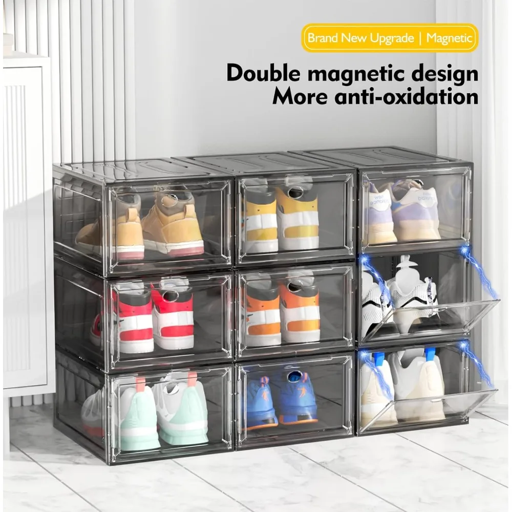 

XX-Large 12 Pack Clear Plastic Stackable Shoe Storage Box for Closet,Shoe Rack Sneaker Containers Bins Holders