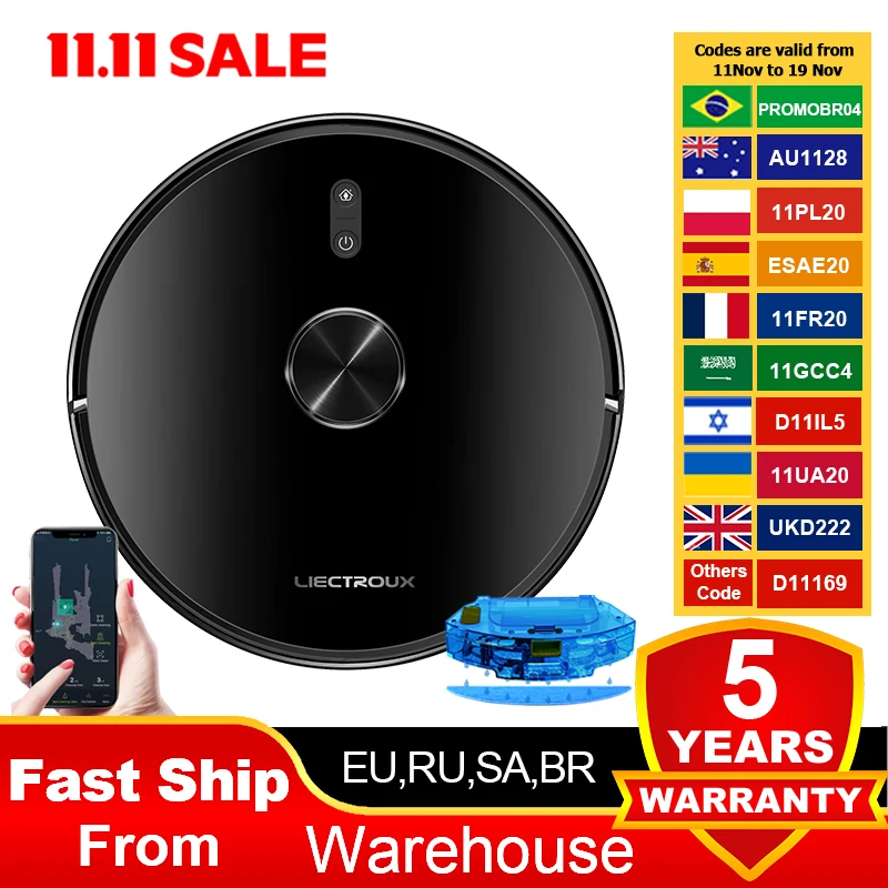 

Liectroux X6 LDS Робот-пылесос , лазерная лидарная навигация, комбинированный режим влажной и сухой уборки, всасывание 6500 Па, карта нескольких полов, влажная уборка Y-образной формы, турбо-ускоренная уборка ковров