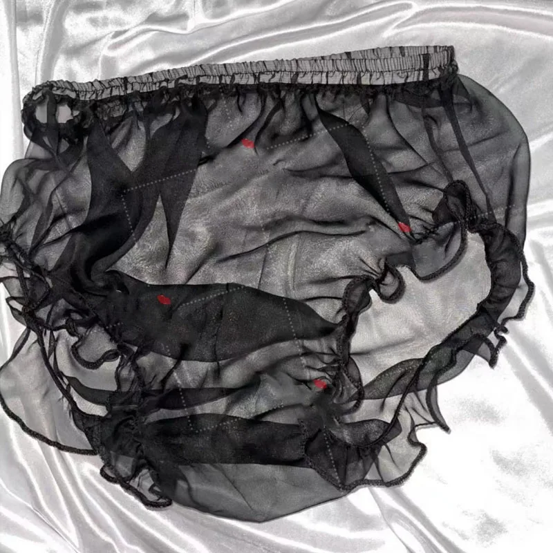 남자 섹시한 투명 핑크 Tulle 실키 터치 팬티 여성 프릴 팬티 커플 에로 속옷 FKK 프라이빗 파티