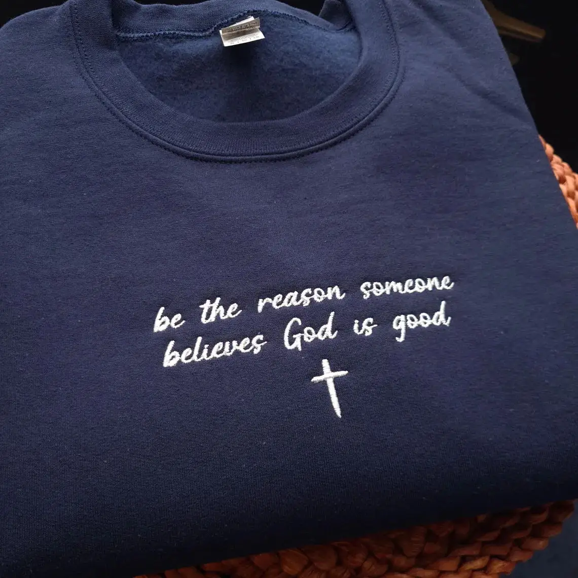 

Американский винтажный свитшот унисекс с вышитыми буквами в христианском стиле, темно-синий, с длинными рукавами, свободный, плотный, повседневный пуловер