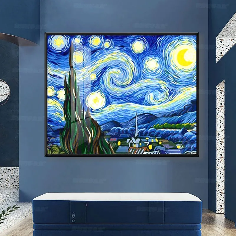 Cross-Stitch Without Photo Frame Van Gogh Starry Night Interactive Animation Handmade Embroidery Living Room Decoration