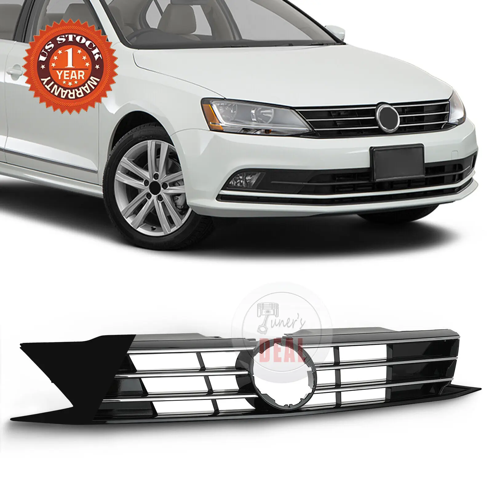 

For 2015-2018 VW Volkswagen Jetta Black Chrome Front Bumper Grille VW1200165