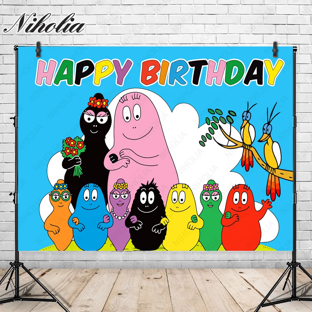 Niholia The Barbapapa Family Photo Backdrop For Kids Happy Birthday Party Photography Background Custom Decor Banner Props