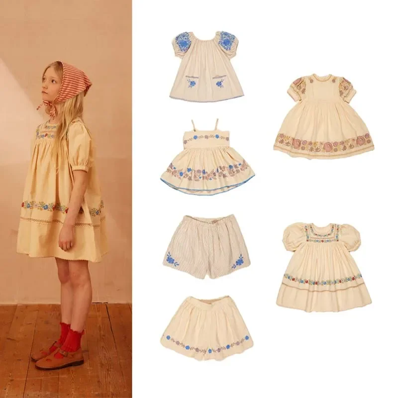 

Предпродажа (отправка в апреле) 2023 APO, летнее платье для девочек в винтажном стиле с цветочной вышивкой, одежда для маленьких девочек, платье для дня рождения