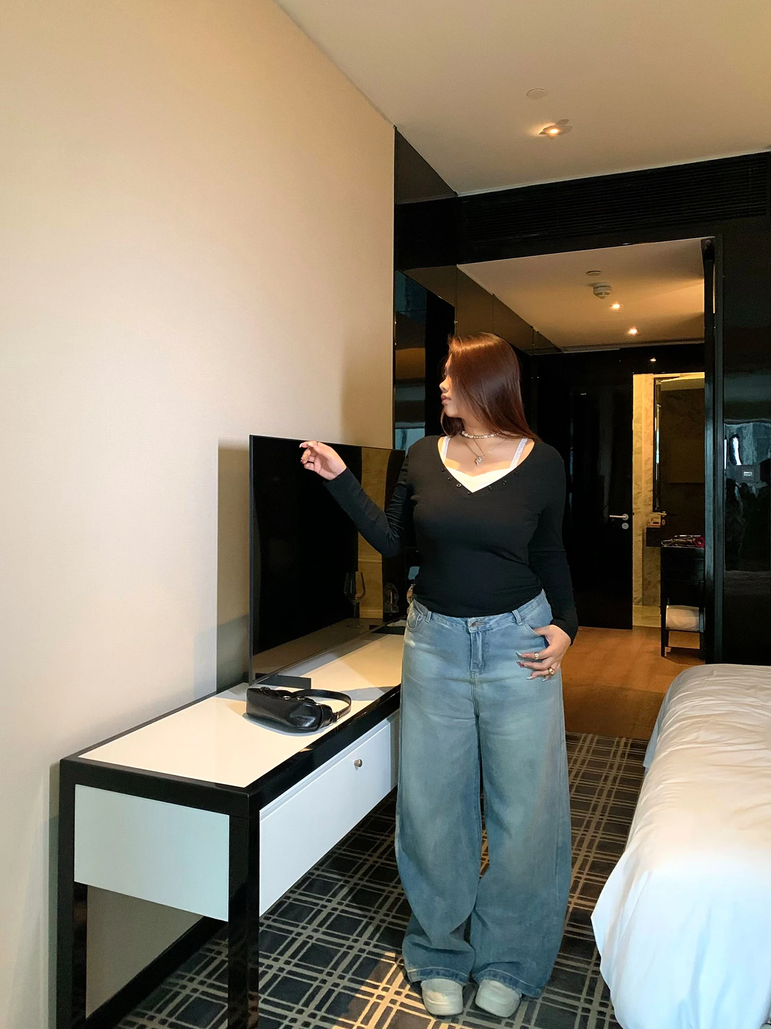 

Женские джинсы Niangge больших размеров с высокой талией, прямые, на флисовой подкладке, широкие, из денима, повседневные, однотонные, в уличном стиле