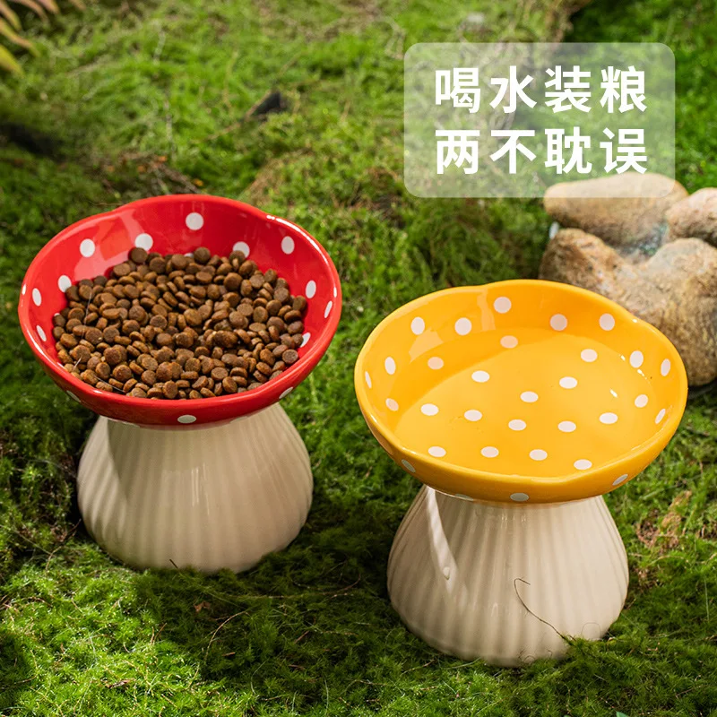 Elevated Tilted Ceramic Cat Bowl Cervical Protection Pet Food Water Feeder