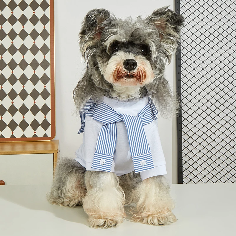 Spring Summer Small Medium Sized Dog  Fake Two Pieces Shirt Cute Pet White T-shirt Dogs Clothes Fashion Leisure Puppy Clothing