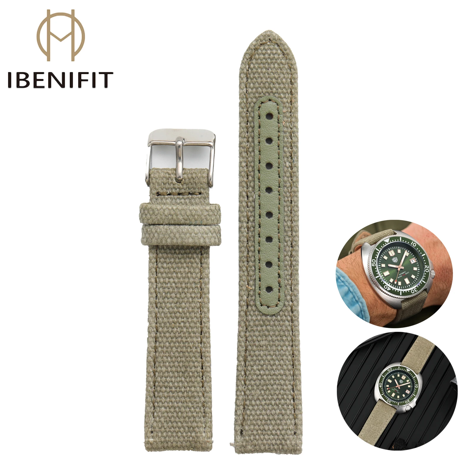 

IBENIFIT Nylon Canvas Leather Strap 18mm 20mm 22mm for Swatch for Samsung Galaxy watch4 Fast Release Men Women Sport Watch Band