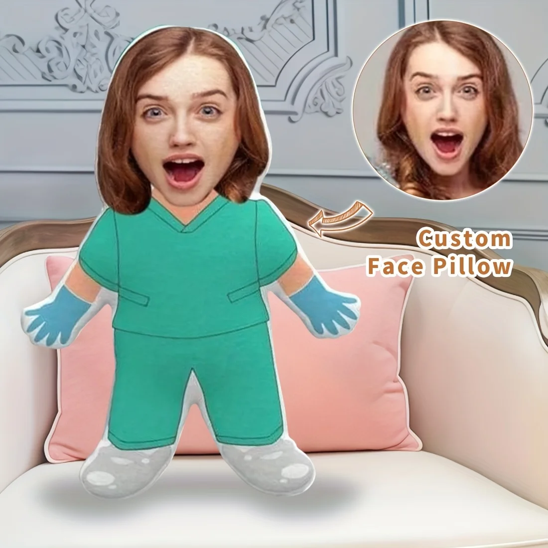 Customized Doctor's Face Pillow Personalized Photo Plush Gift, Suitable for Girlfriend, Mom, Wife, Dad, Friends