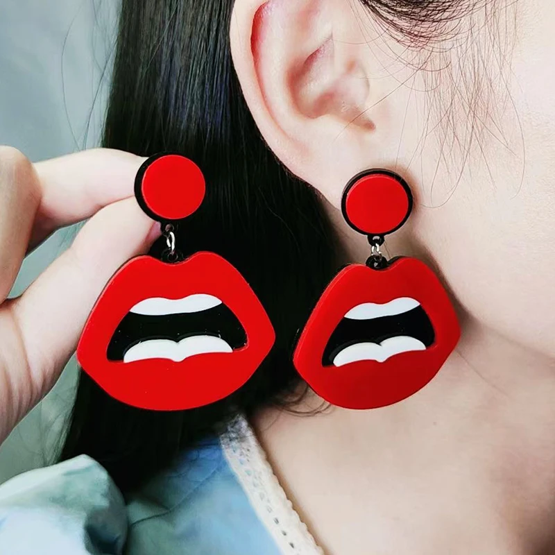 1 Pair Of Exaggerated Lightning Bright Red Acrylic Ray Earrings Suitable For Women Fashionable And Charming Jewelry Earring