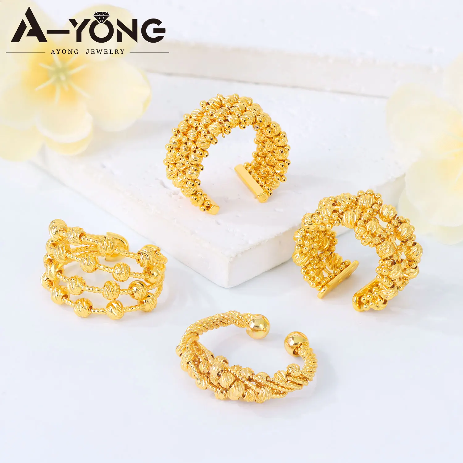Türkische Mode Münzen Ring 24k vergoldet Dubai einfache Cocktail Paare Ringe Nigeria Frauen Braut Hochzeit Party Schmuck – Detail 3
