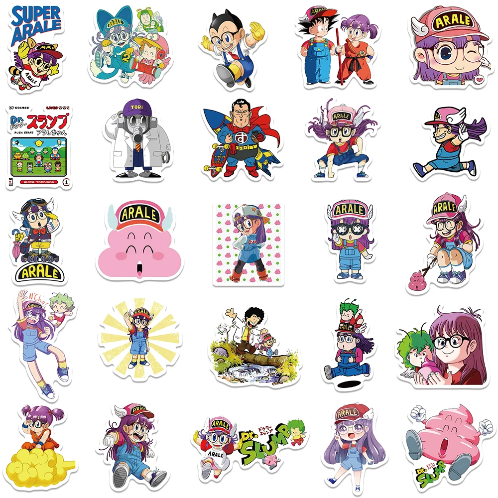 Bonito Arale Cartoon Graffiti Adesivos, Decalques Kawaii para Crianças, Laptop, Bagagem, Skate, Telefone, Vinil, Impermeável, 50Pcs