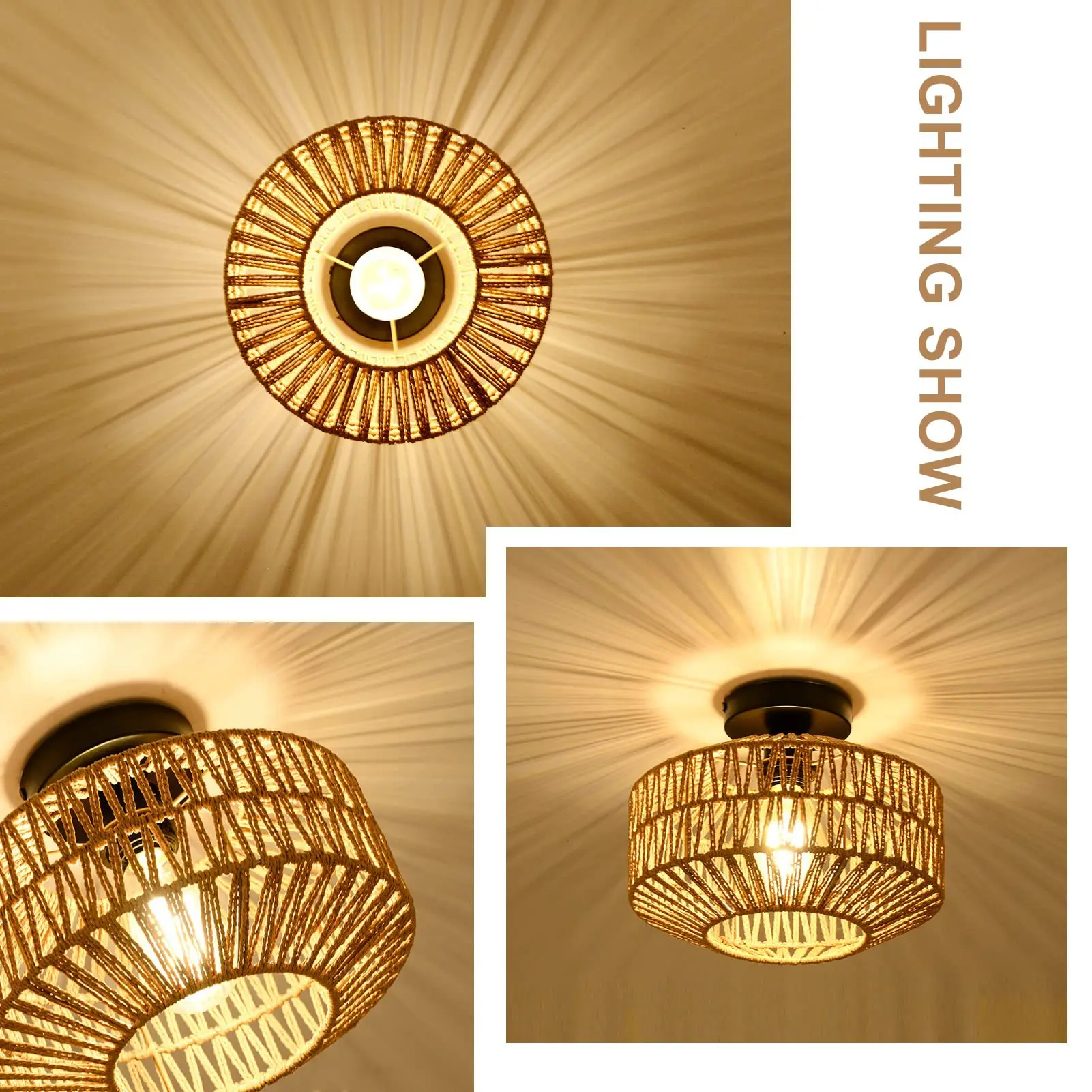 Imagem -05 - Mão Tecido Rattan Luzes de Teto Pendurado Lâmpada Fixture Celing Lâmpada Flush Mount Corredor Quarto Cozinha Lâmpadas E27