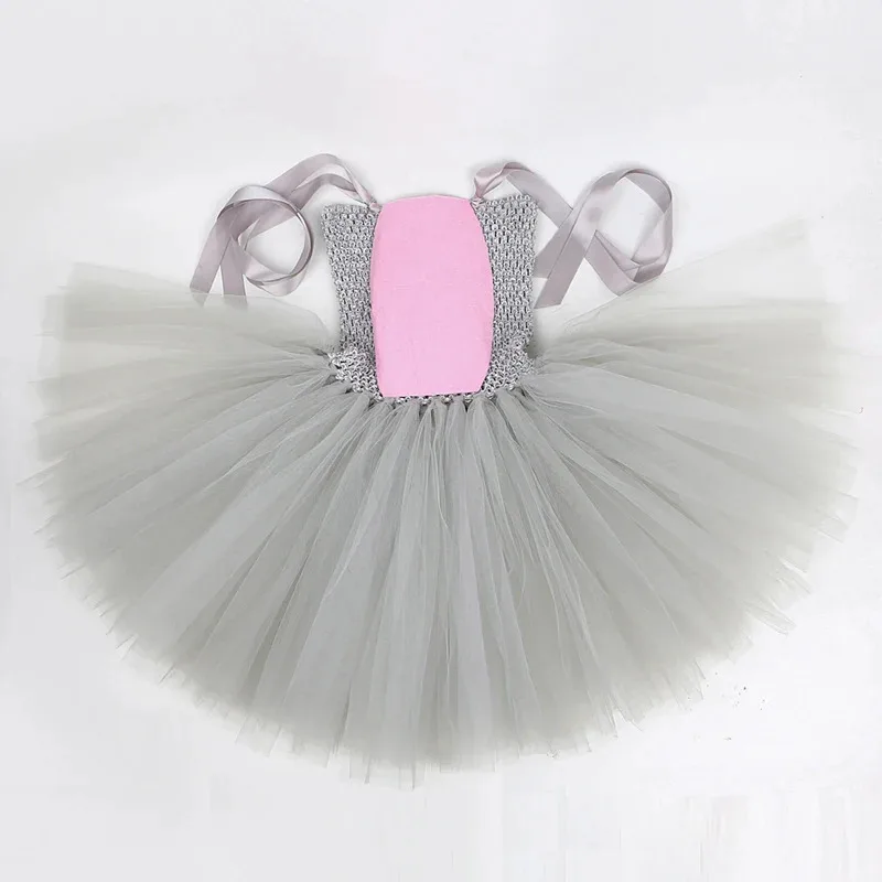 Gray Flying Elephant Costume for Baby Girls Animal Dumbo Ballet Tutu Dress for Kids Birthday Cake Smash Outfit Christmas Clothes