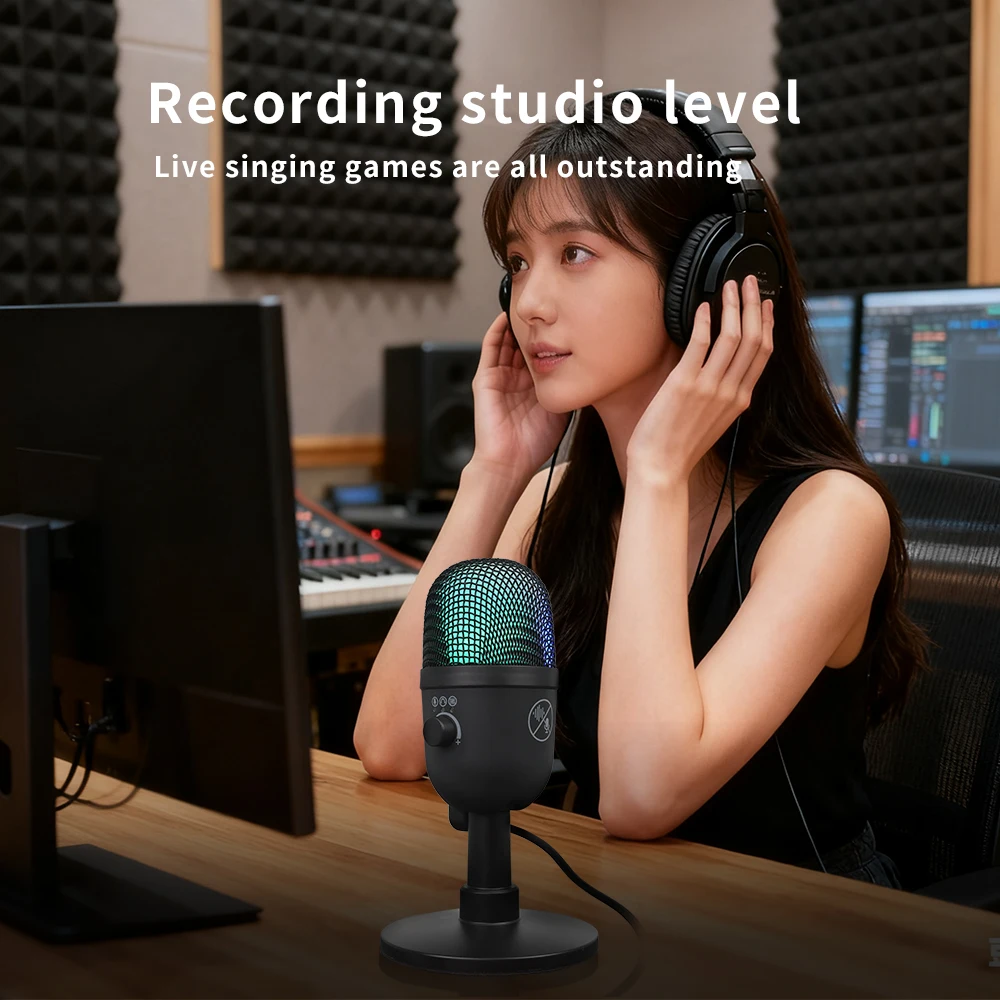 FUHAM MU5000 RGB USB Condenser Microphone Noise Cancelling Plug & Play Gaming Streaming Karaoke Meeting for PC Mobile Phone