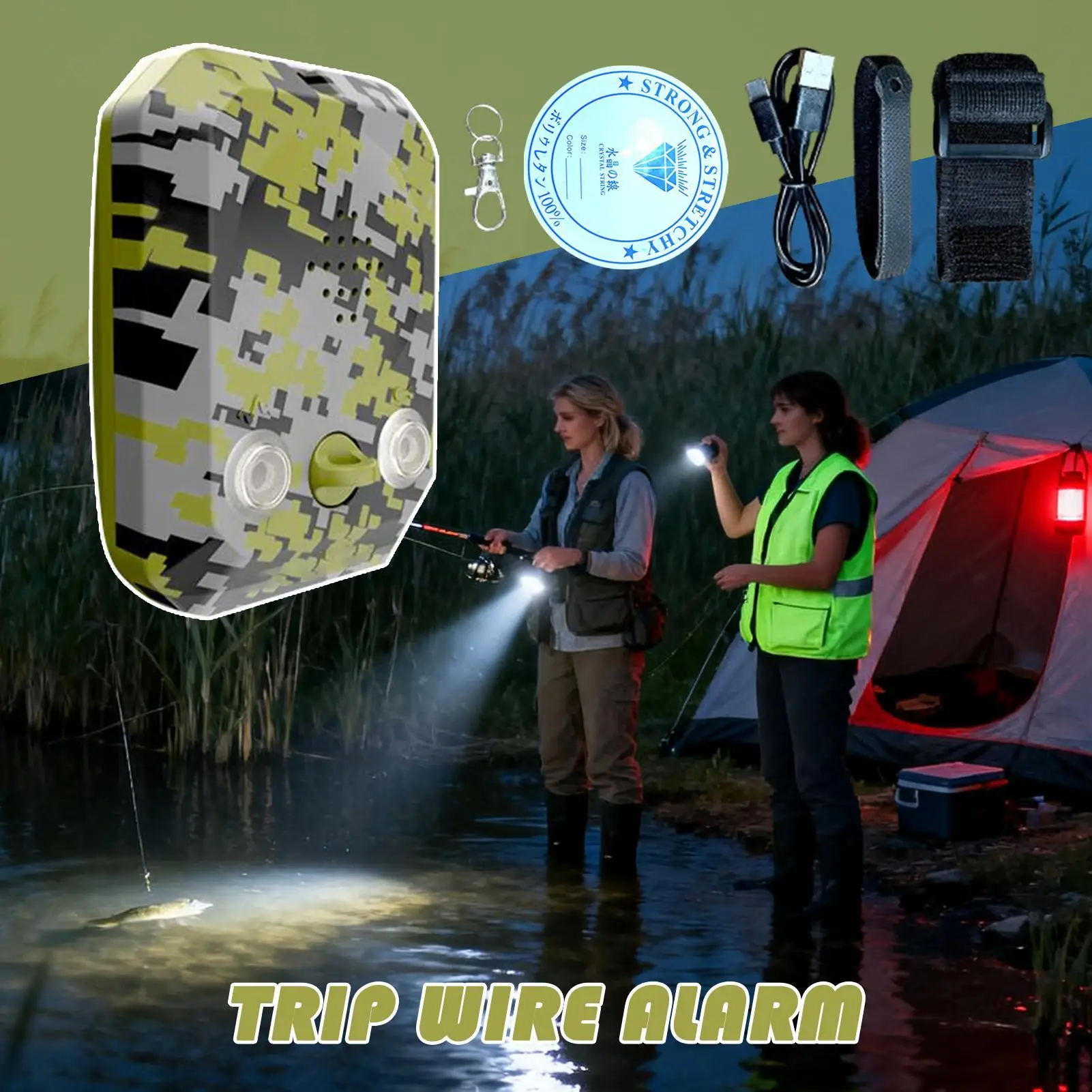 Outdoor Alarm Pull Line Alarm Camping Fishing Alert area Anti-theft Perimeter Alarm Outdoor Camping Trip Wire Alarm