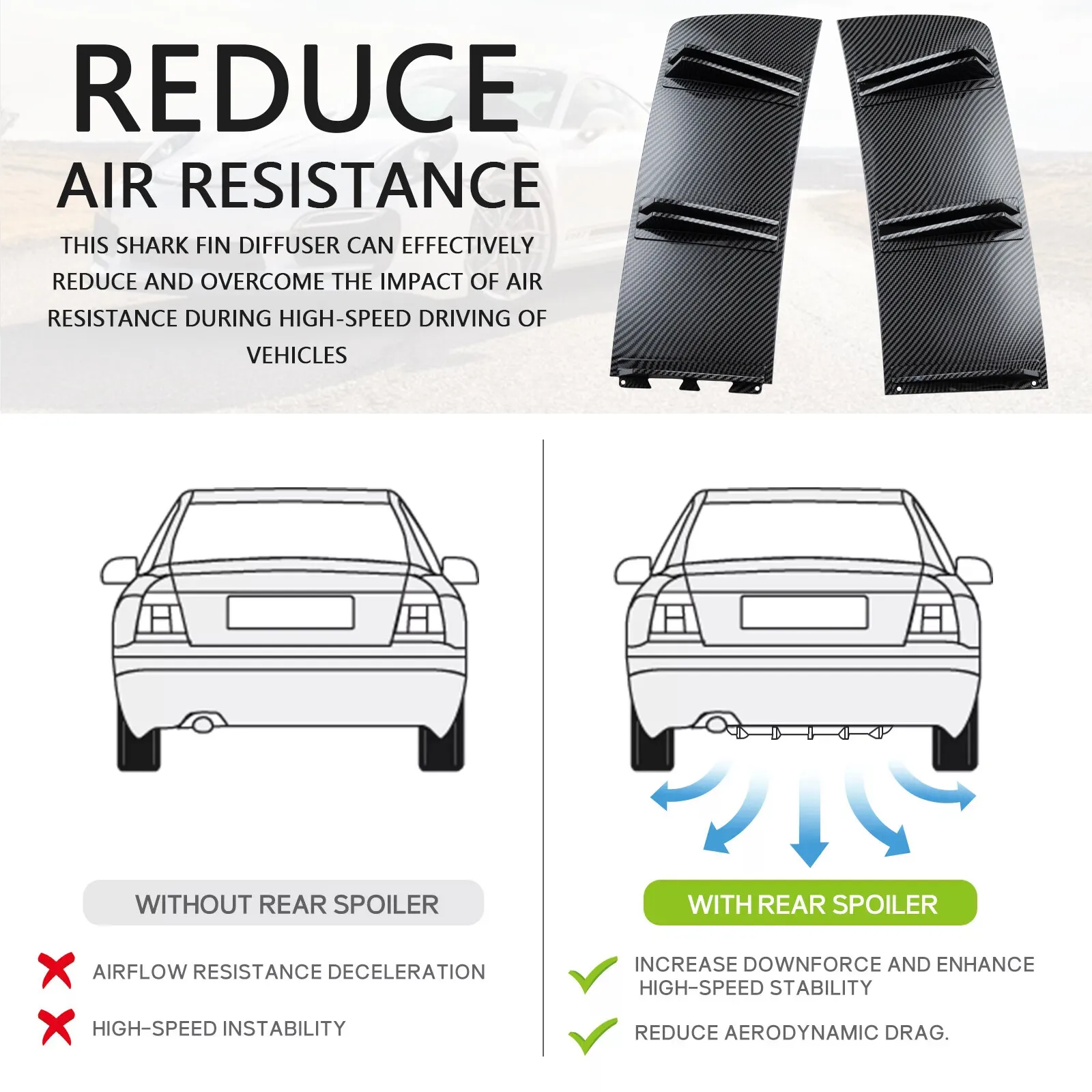 US Rear Bumper Diffuser Splitter Lip Carbon Look Shark Fin For Chrysler 300