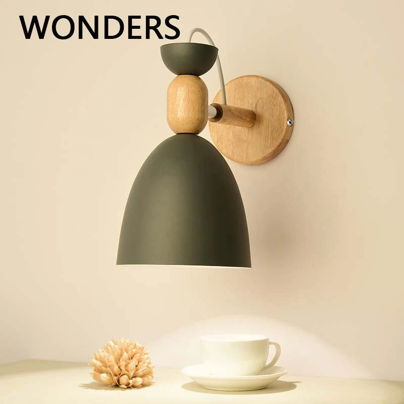 

Nordic Modern Design Wall Lamps Metal Body Wood Base Home Decor Sconce Lights E27 Holder Bedroom Nature Wood Simple Wall Lustres