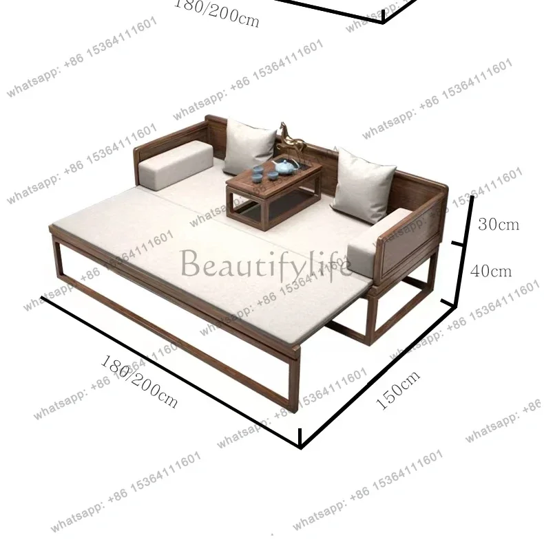 LSall solid wood retractable living room sofa ash wood red zen antique push-pull bed
