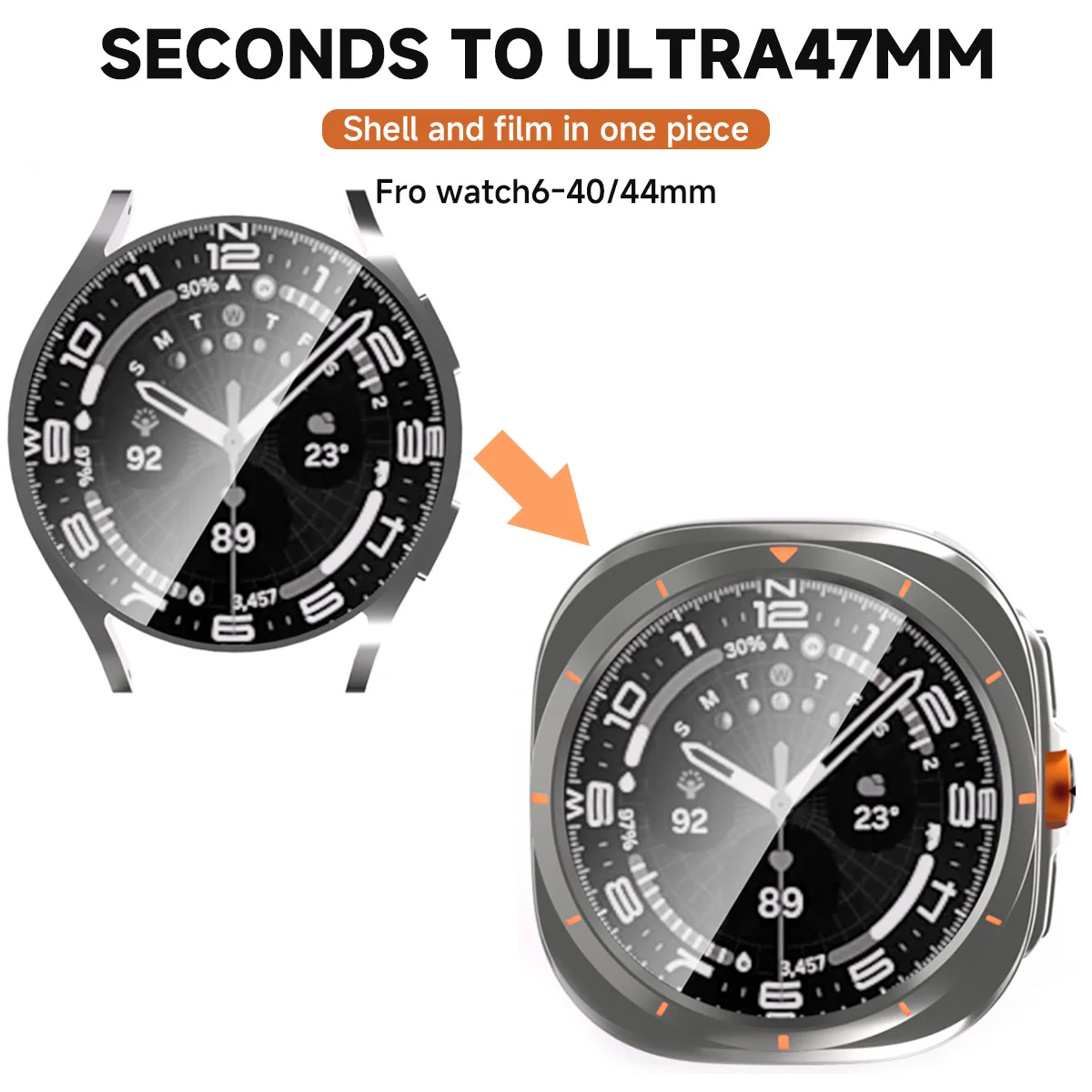 تغيير إلى حافظة Ultra لساعة Samsung Galaxy Watch 7 6 40mm 44mm ترقية إلى Galaxy Watch Ultra 47mm واقي شاشة من الزجاج المقسى