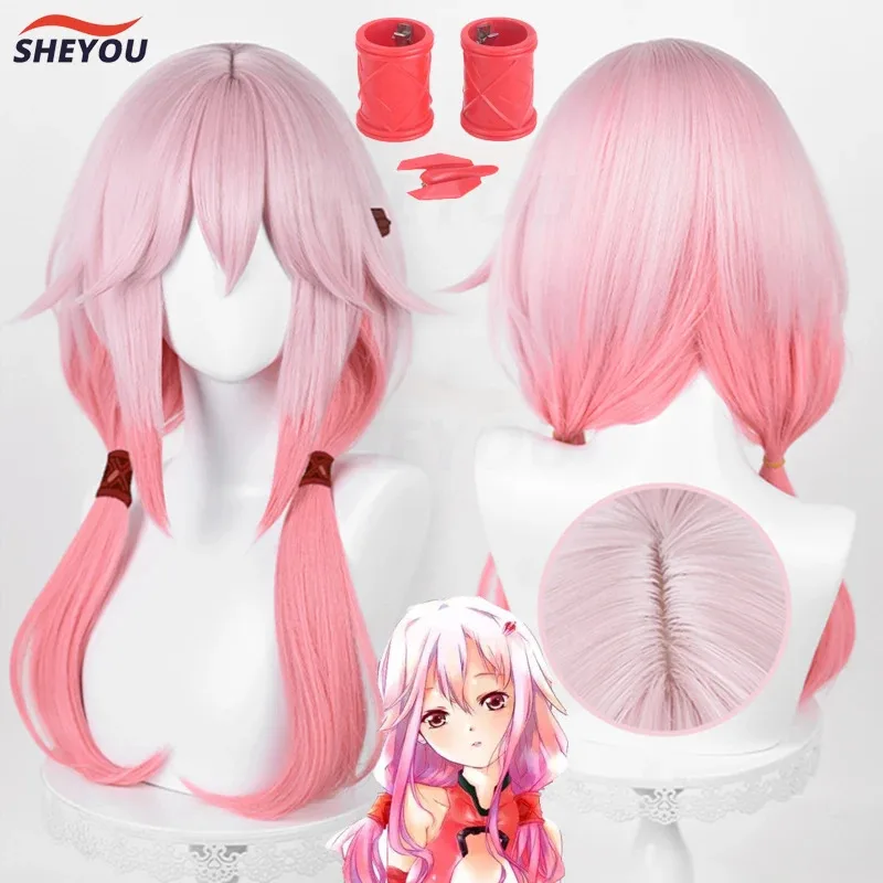 sisi 2233 جودة عالية Yuzuriha Inori تأثيري أنيمي مذنب تاج الوردي التدرج طويل مقاومة للحرارة الاصطناعية خصلات الشعر المستعار + شعر مستعار #2