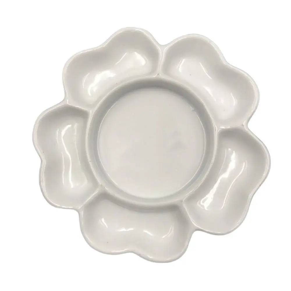 Ceramic Paint Palette Tray 6/7 Grid Portable Plum Blossom Paint Plate Flower Shaped Durable Mixing Colour Tray Watercolor Dish