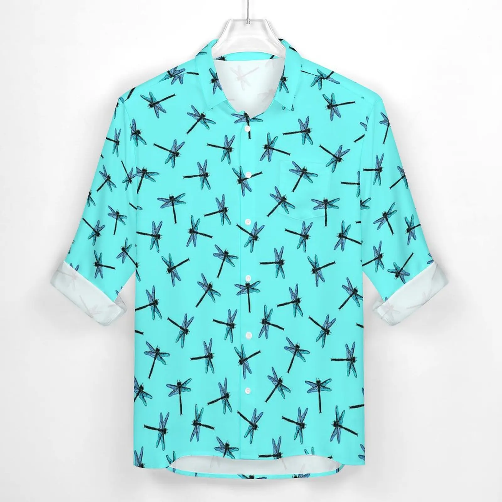 Vintage Dragonfly Shirt Spring Animal Print Casual Shirts Male Retro Blouses Long Sleeve Design Aesthetic Tops 3XL 4XL