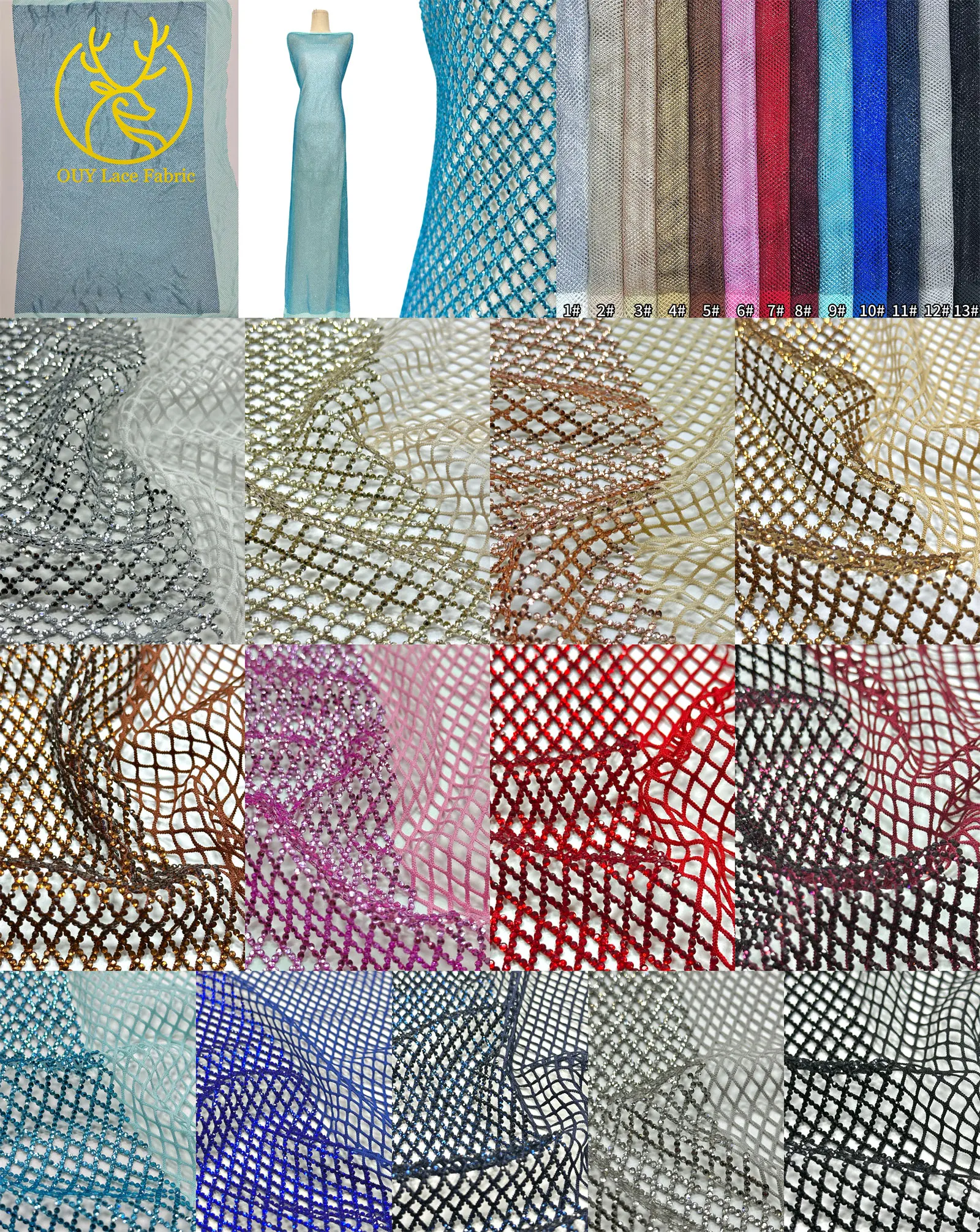 Eisblauer Nigerianischer Glasdiamant-Netzstoff 2026 Hochwertiger Afrikanischer Spitzenstoff Hochglänzender Hochzeits- und Partykleid-Stoff zum Nähen – Detail 4