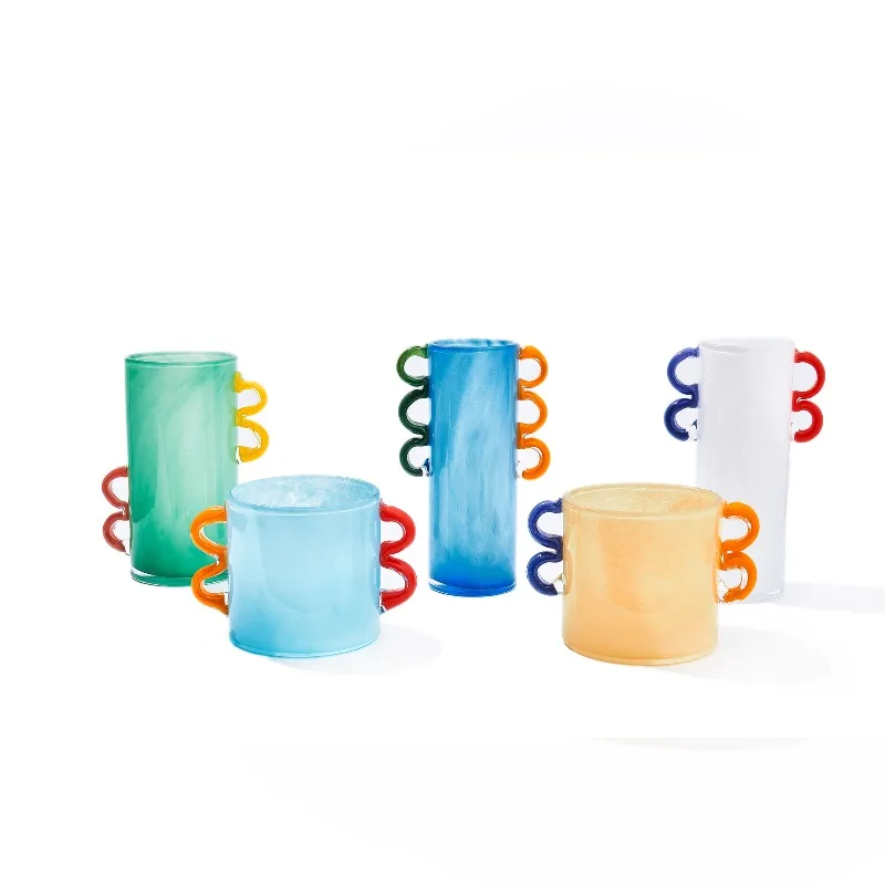 

Medieval style handmade binaural gradual change straight vase high-end soft home glass ornament