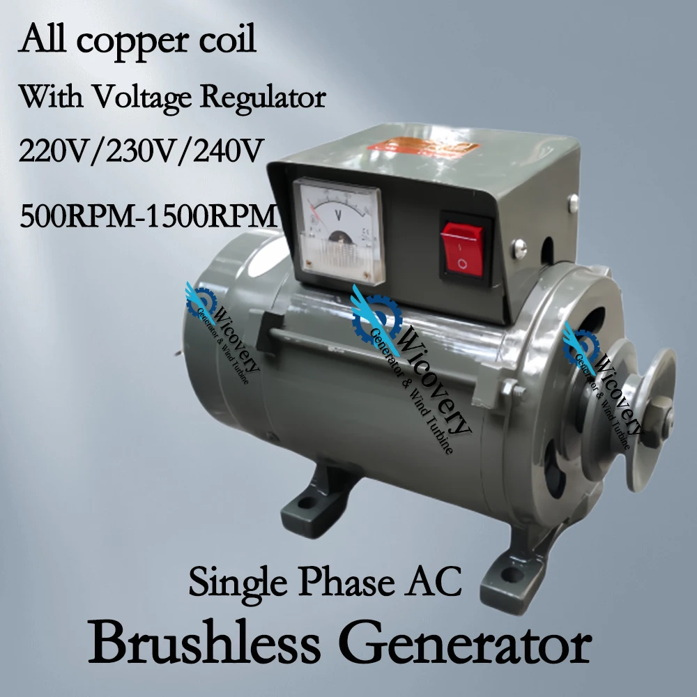 5000W 10KW Permanent Magnet Generator 220V Single Phase Alternator Pure Copper Brushless Dynamo WIth Pulley Agricultural Vehicle