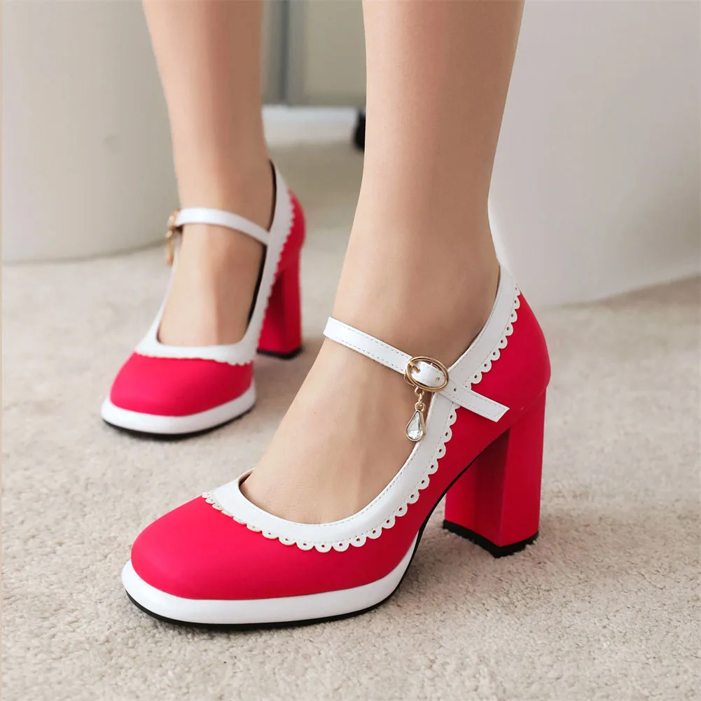 Plus Size 45 New Ladies Platform Mary Janes Pumps Fashion Bow Thick High Heels Pumps Women Party Office Mixed Colors Woman Shoes