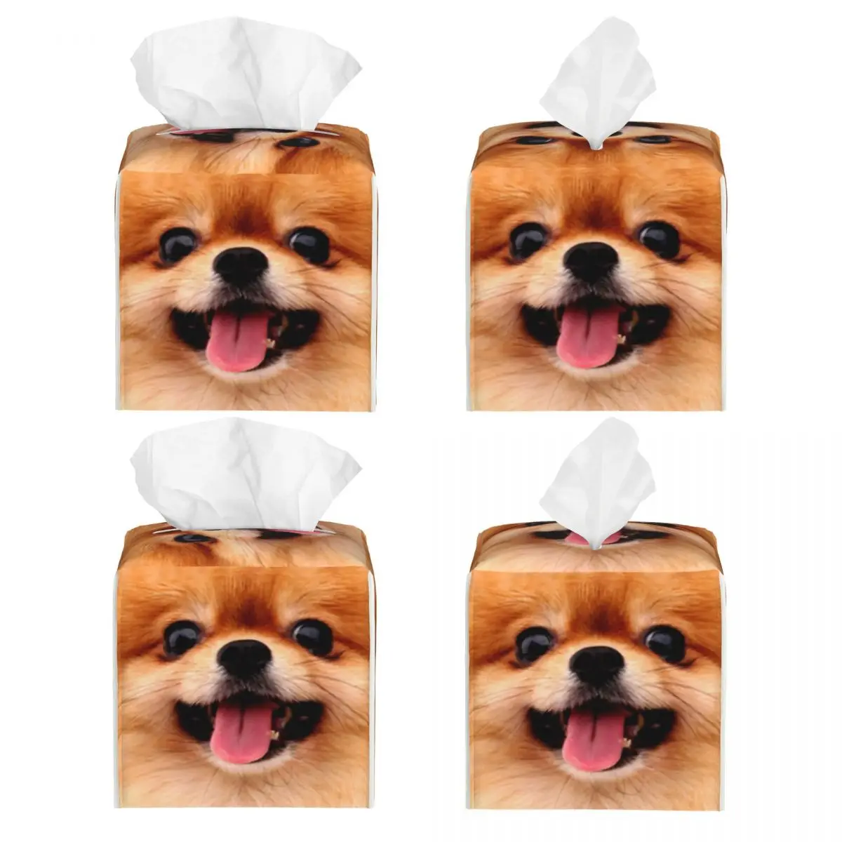 Custom Pomeranian Puppy Tissue Box Cover PU Leather Square Spitz Pom Dog Facial Tissues Holder for Car