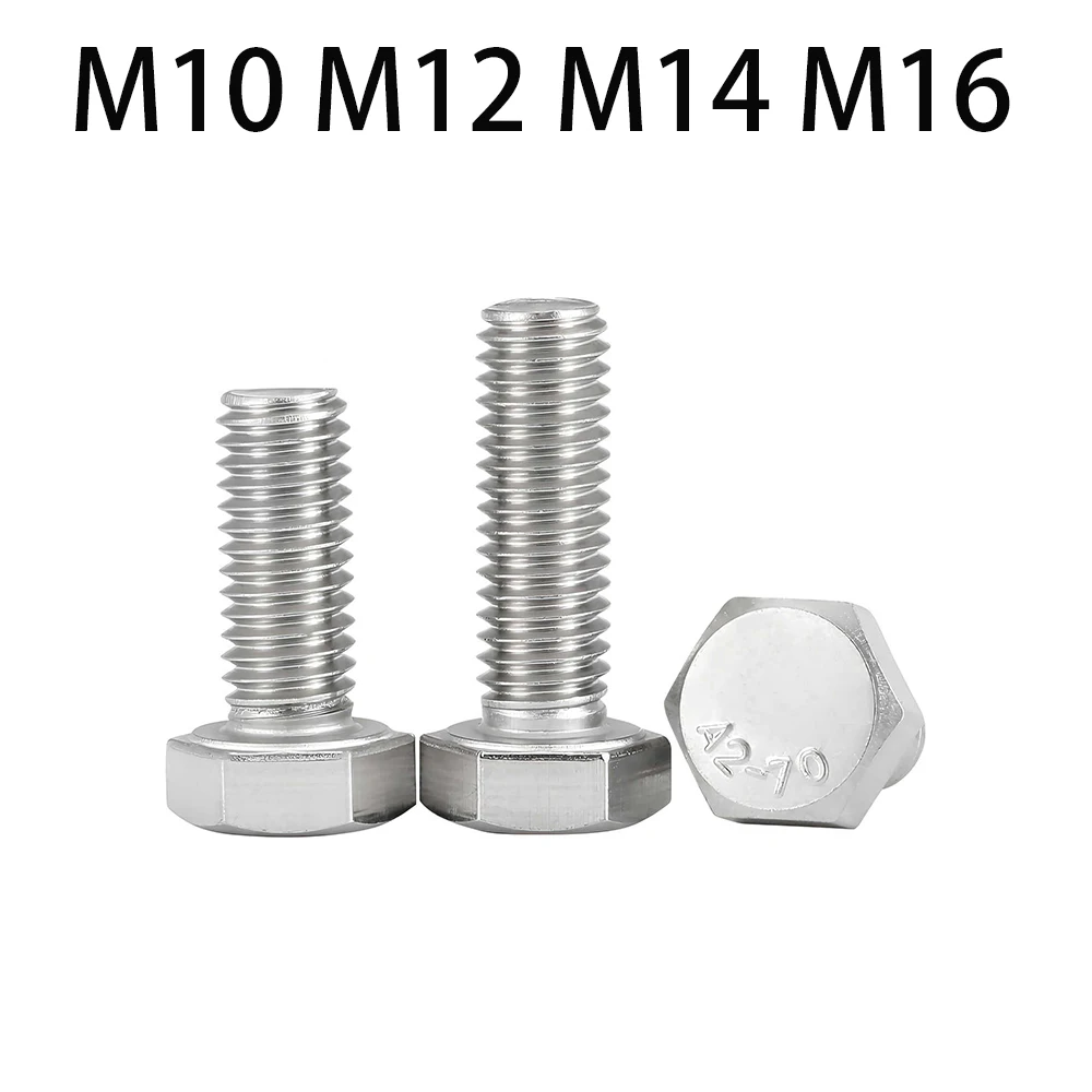 M10 M12 M14 M16 304 Stainless Steel External Hexagon Head Screws Full Threaded Outer Hex Head Bolts Screw Length 10-100mm