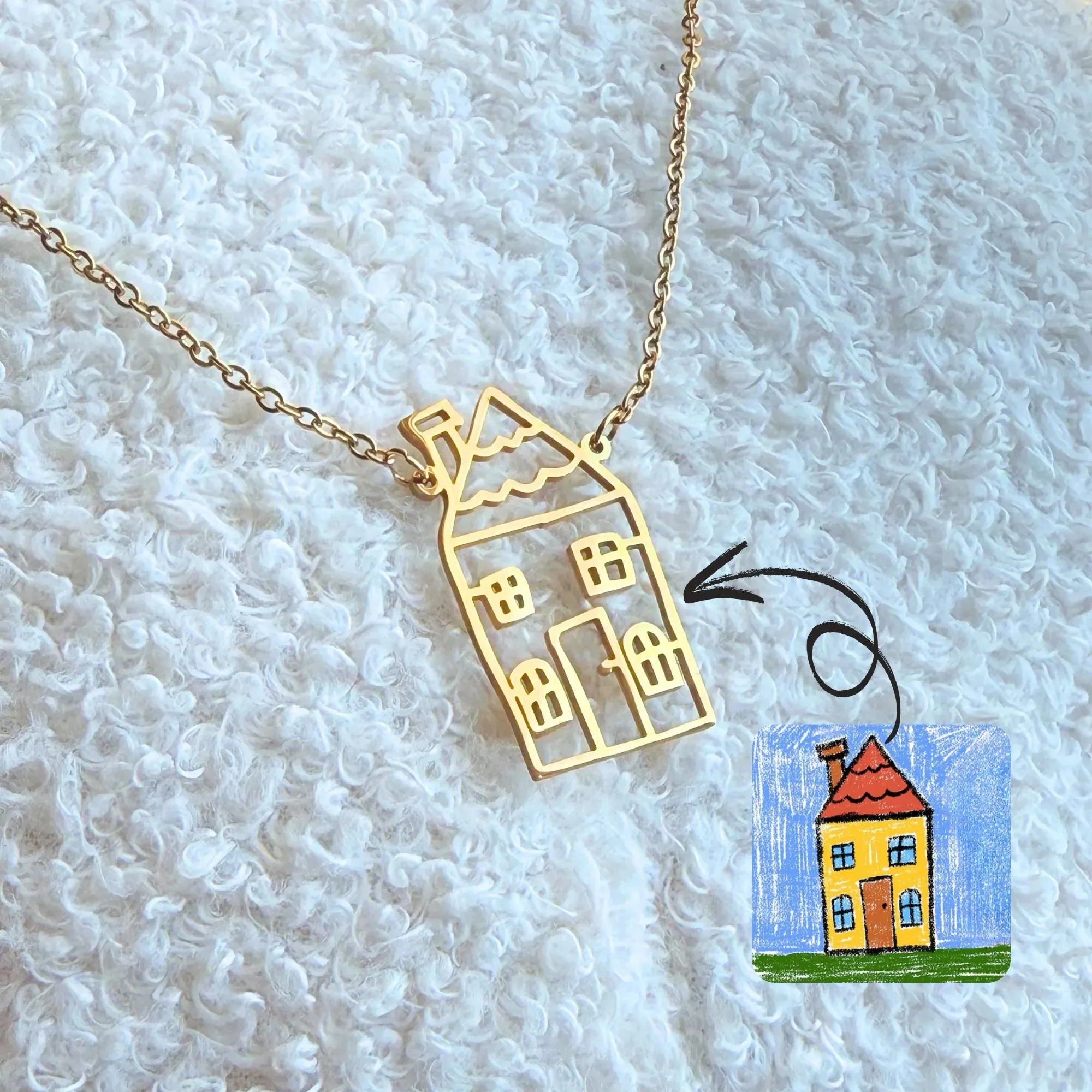 

Custom Kids Drawing Necklace Keep Childs Artwork Forever Personalized Jewelry Gift for Mom Stainless Steel Manual Memorial Gift
