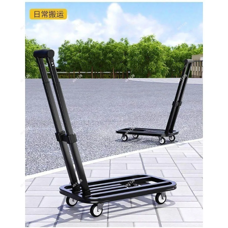 Portable Folding Platform Trolley Durable Hand Pull Cart for Warehouse Freight Household Use