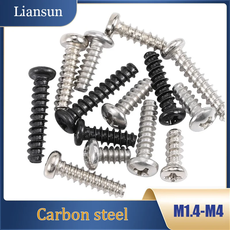 10-200 шт. установочные винты с крестообразной головкой и черным никелированным покрытием M1.4M1.7 M2 M2.3M2.6 M3M3.5 M4, винты с круглой головкой из углеродистой стали